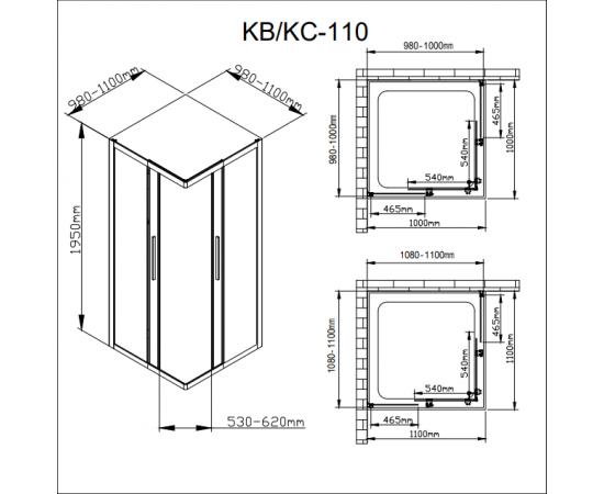 Душевой уголок Deto KС 100-110 Chrome_, изображение 2