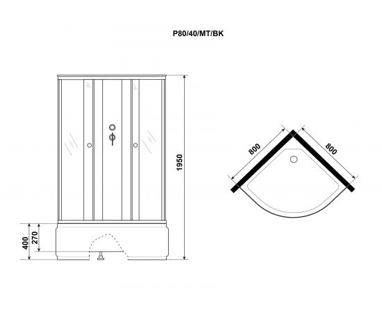Душевая кабина Niagara Promo P80/40/MT/BK 800х800х1950 _, изображение 9