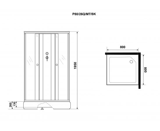 Душевая кабина Niagara Promo P80/26Q/MT/BK 800х800х1950 _, изображение 9