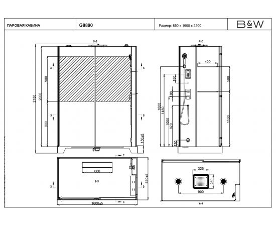 Душевая кабина c паром Black&White G8890 1600х850х2200_, изображение 8