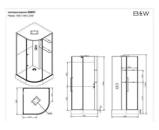 Душевая кабина c паром Black&White G8891 1000х1000х2200_, изображение 8