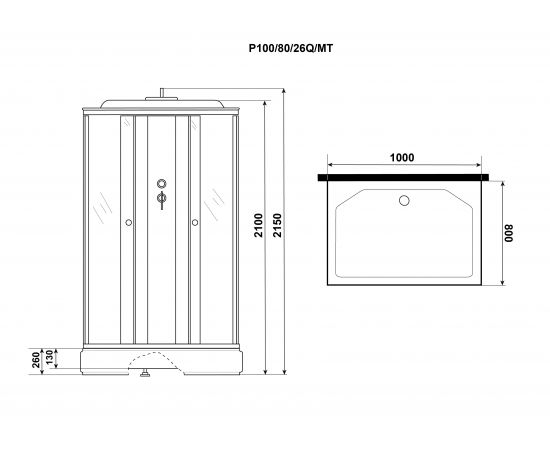 Душевая кабина Niagara Promo P100/80/26Q/MT 1000х800х2150 _, изображение 10