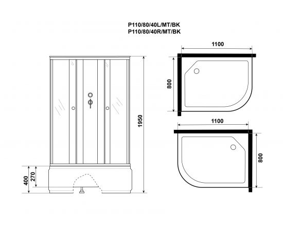 Душевая кабина Niagara Promo P110/80/40R/MT/BK 1100х800х1950 _, изображение 9