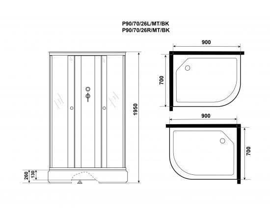 Душевая кабина Niagara Promo P90/70/26L/MT/BK 900х700х1950 _, изображение 9