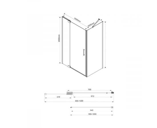 Душевой уголок Vincea Extra VSR-1E901010CLB 900/1000х1000_, изображение 5