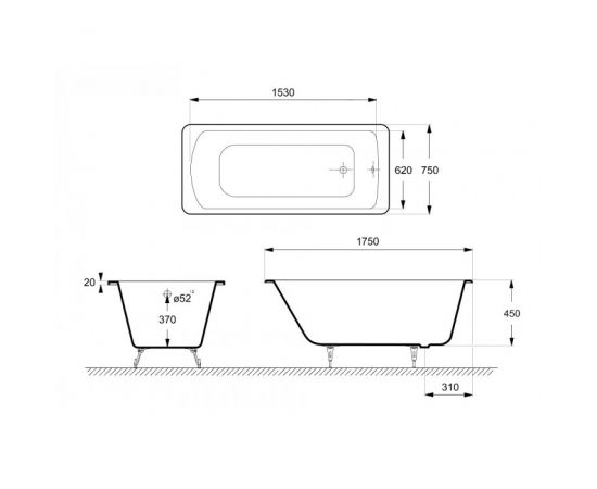 Ванна чугунная Delice Prestige 1750х750 с ножками_, изображение 4