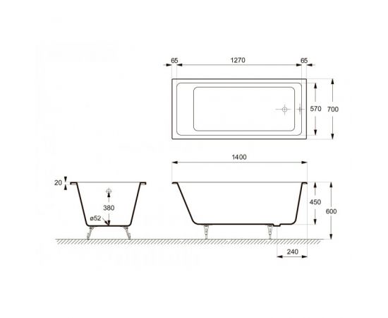 Ванна чугунная Delice Level 1400х700 с ножками и золотыми ручками DLR000004_, изображение 5