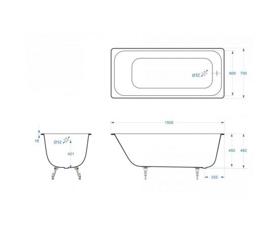 Ванна чугунная Delice Aurora 1500х700 с ножками, ручками DLR000009 хром и антискользящим покрытием_, изображение 6