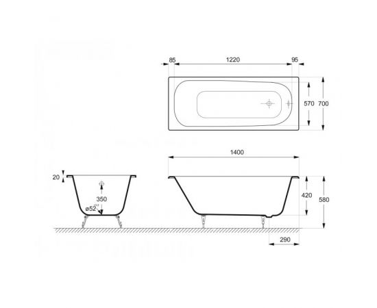 Ванна чугунная Delice Continental 1400х700 с ножками_, изображение 4