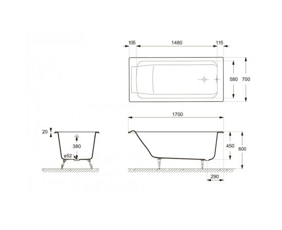 Ванна чугунная Delice Palomba 1700х700 с ножками_, изображение 4