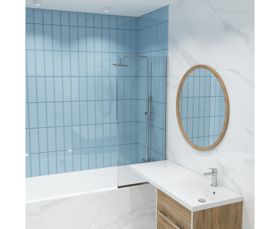 Шторка для ванны Iberica Blanca Mod.403 неподвижная прозрачная профиль хром 60х140 см_, изображение 2