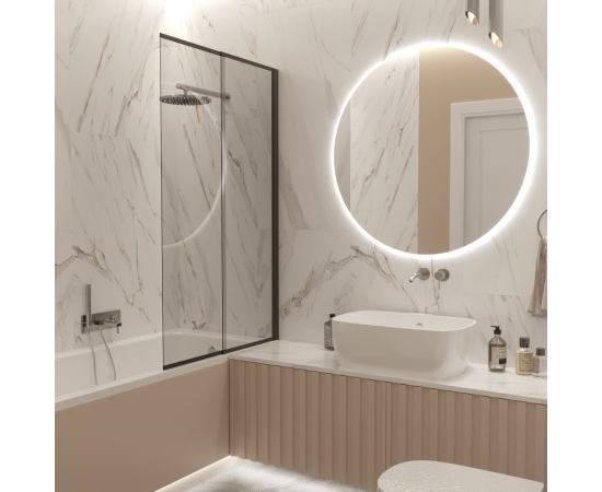 Шторка для ванны Iberica Blanca Mod.801 Slide Open поворотно-раздвижная тонированная профиль черный 90х150 см_, изображение 2