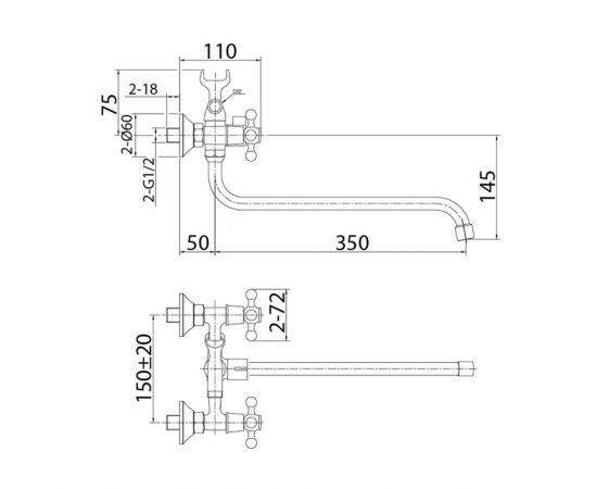 Смеситель для ванны с длинным изливом Milardo Duplex DUPSB02M10_, изображение 2