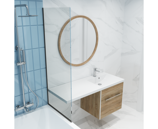 Шторка для ванны Iberica Blanca Mod.403 неподвижная прозрачная профиль черный 50х140 см_, изображение 2