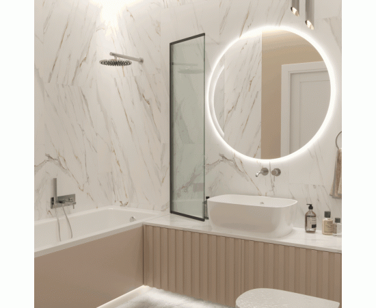 Шторка для ванны Iberica Blanca Mod.801 Slide Open поворотно-раздвижная прозрачная профиль черный 90х150 см_, изображение 2