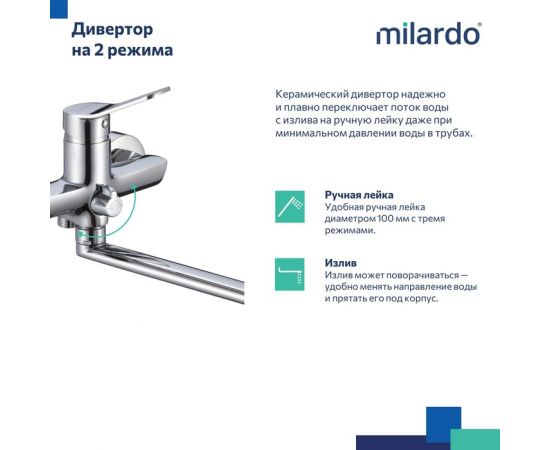 Смеситель для ванны Milardo Enjoy ENJSB00M10 с длинным изливом глянцевый хром_, изображение 7