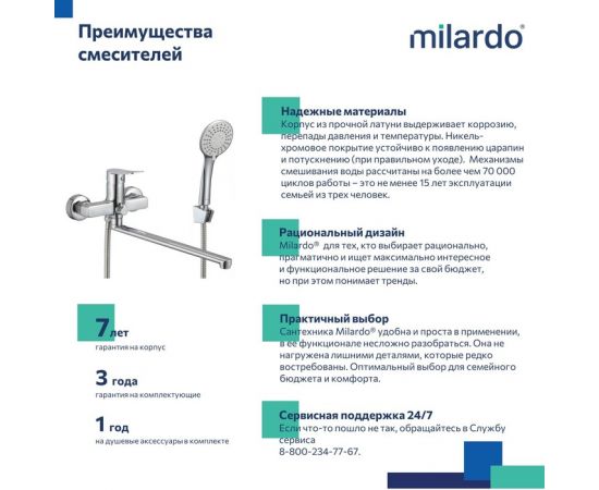 Смеситель для ванны и душа Milardo Demi DEMSB00M10_, изображение 4