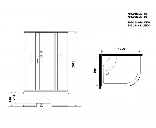 Душевая кабина Niagara Classic NG-2310-14LBKG 1200х800х2000_, изображение 4