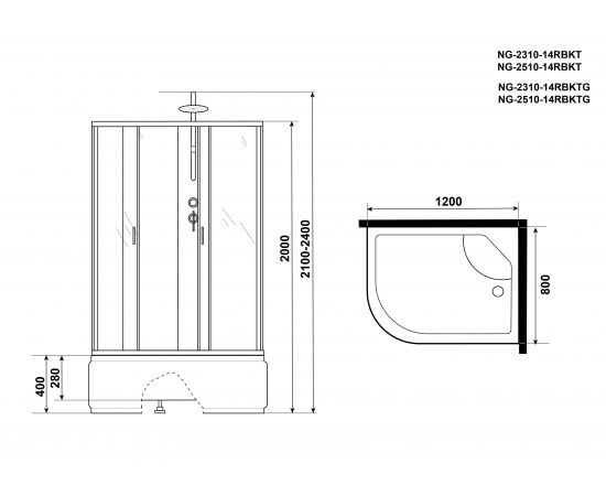 Душевая кабина Niagara Classic NG-2510-14RBKT 1200х800х2100-2400_, изображение 5