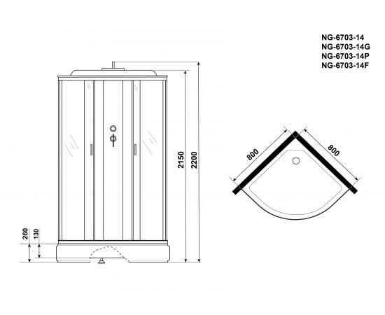 Душевая кабина Niagara Classic NG-6703-14P 800х800х2150_, изображение 4