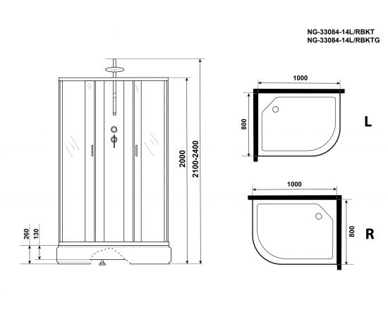 Душевая кабина Niagara Classic NG-33084-14LBKT 1000х800х2100-2400_, изображение 5