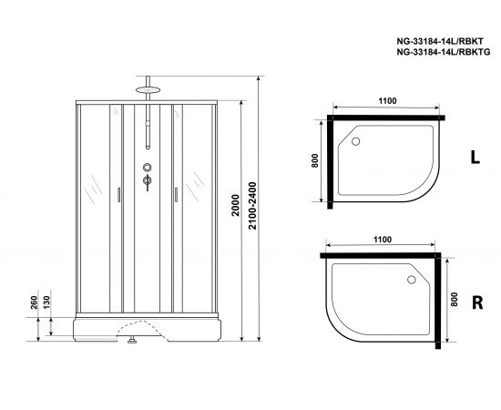 Душевая кабина Niagara Classic NG-33184-14LBKTG 1100х800х2100-2400_, изображение 5