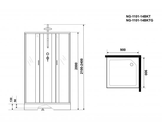 Душевая кабина Niagara Classic NG-1101-14BKT 900х900х2100-2400_, изображение 5