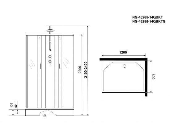 Душевая кабина Niagara Classic NG-43285-14QBKTG 1200х800х2100-2400_, изображение 5