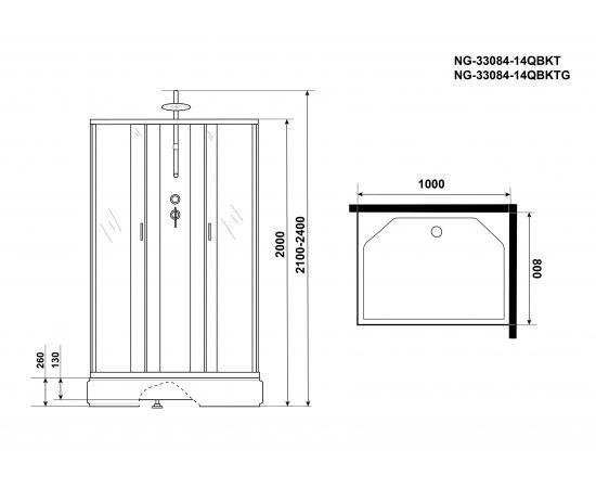 Душевая кабина Niagara Classic NG-33984-14QBKTG 900х800х2100-2400_, изображение 5