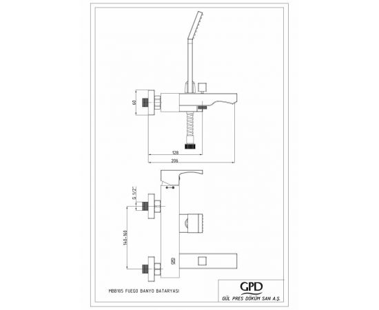 Смеситель для ванны с душевой насадкой GPD FUEGO MBB105_, изображение 2