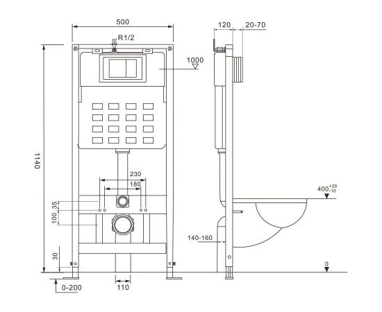 Комплект подвесной унитаз Abber Bequem AC1100 белый с инсталляцией AC0105 и кнопкой AC0120 хром_, изображение 7