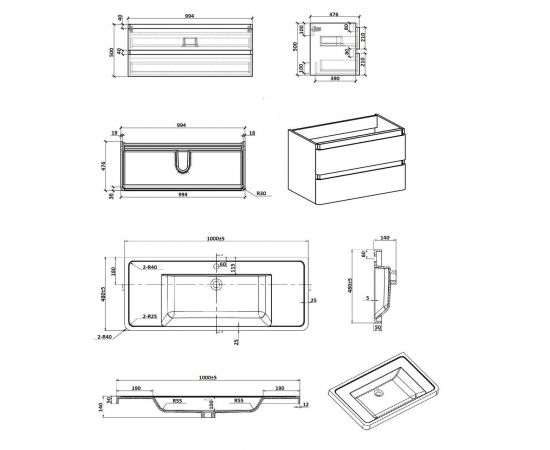 Тумба PARLY Spa Gucci100 подвесная с раковиной 1000x480x550_, изображение 4