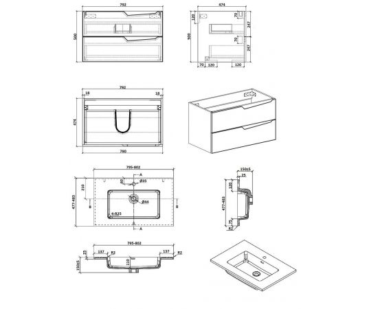 Тумба PARLY Spa Rhea80 подвесная с раковиной 800x480x550_, изображение 5