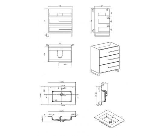 Тумба PARLY Spa Bella-T75 напольная с раковиной 750x480x775_, изображение 4