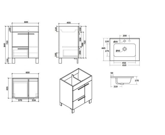 Тумба PARLY Spa Gill60 напольная с раковиной 610x465x740_, изображение 4