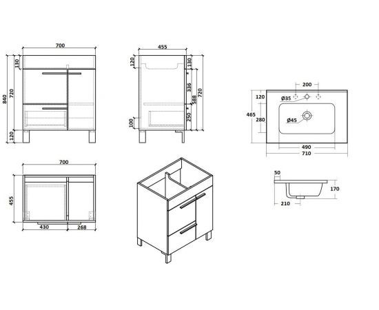 Тумба PARLY Spa Gill70 напольная с раковиной 710x465x740_, изображение 4