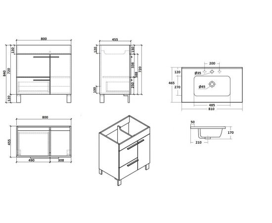 Тумба PARLY Spa Gill80 напольная с раковиной 810x465x740_, изображение 4