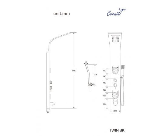 Панель душевая Ceruttispa TWIN BK CT9984_, изображение 3