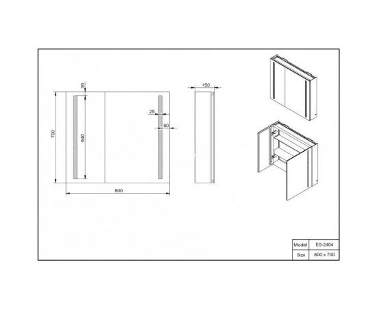Зеркальный шкаф с подсветкой Esbano ES-2404 80х70х15_, изображение 3