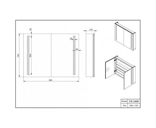 Зеркальный шкаф с подсветкой Esbano ES-2406 90х70х15_, изображение 2