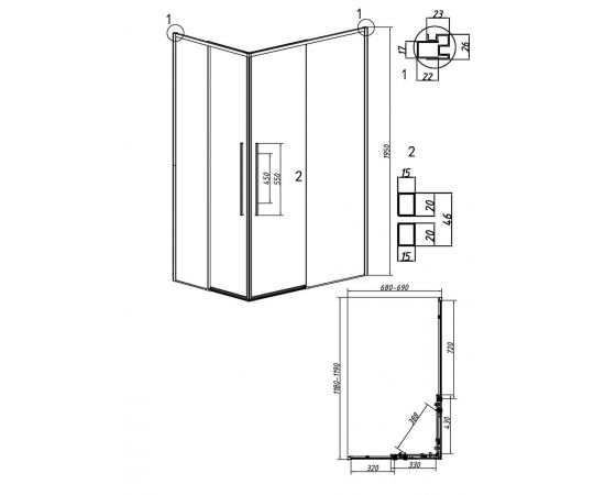 Душевое ограждение Grossman Galaxy 300.K33.01.1270.21.02 120х70х195 см черный матовый стекло шиншилла_, изображение 11