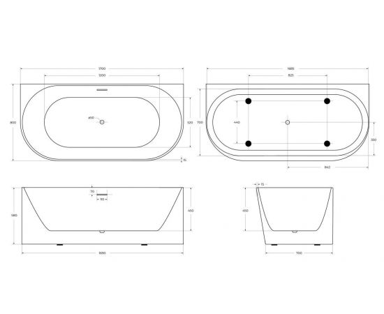 Акриловая ванна BelBagno BB412-1700-800-MATT пристенная белая матовая_, изображение 4