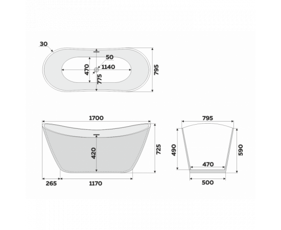 Ванна отдельностоящая акриловая Delice Provanse 170х80 розовая матовая DLR440102P_, изображение 4