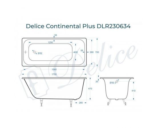 Ванна чугунная Delice Continental PLUS 170х70_, изображение 2