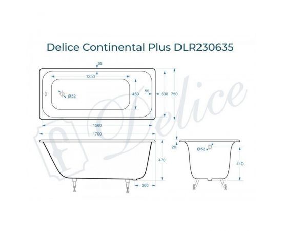 Ванна чугунная Delice Continental PLUS 170х75_, изображение 2