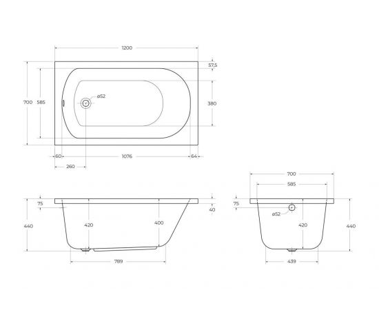 Акриловая ванна CEZARES ECO-120-70-40-W37_, изображение 3