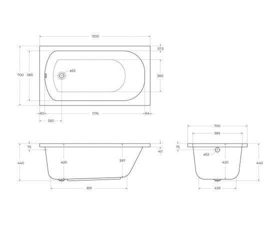 Акриловая ванна CEZARES ECO-130-70-40-W37_, изображение 3