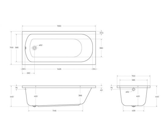 Акриловая ванна CEZARES ECO-155-70-41-W37_, изображение 6