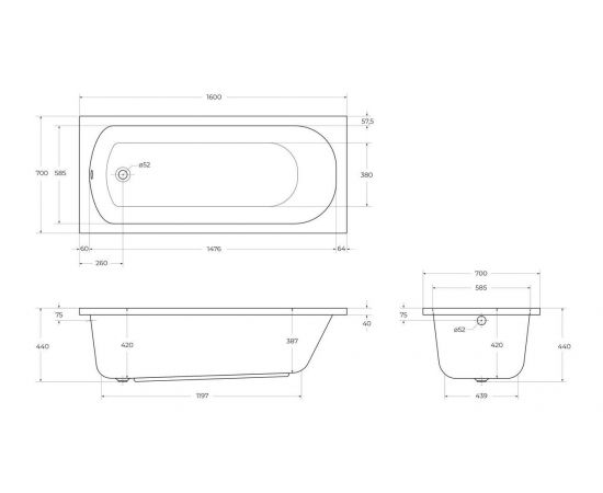 Акриловая ванна CEZARES ECO-160-70-41-W37_, изображение 6
