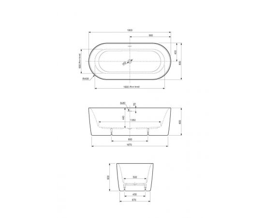 Акриловая ванна CEZARES METAURO-INT-Central-180-80-60-W-MATT_, изображение 2